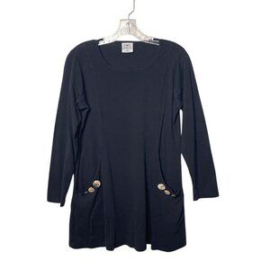 CMC Black Long-Sleeve Tunic Top Button Pocket Accents 100% Cotton USA Women's S